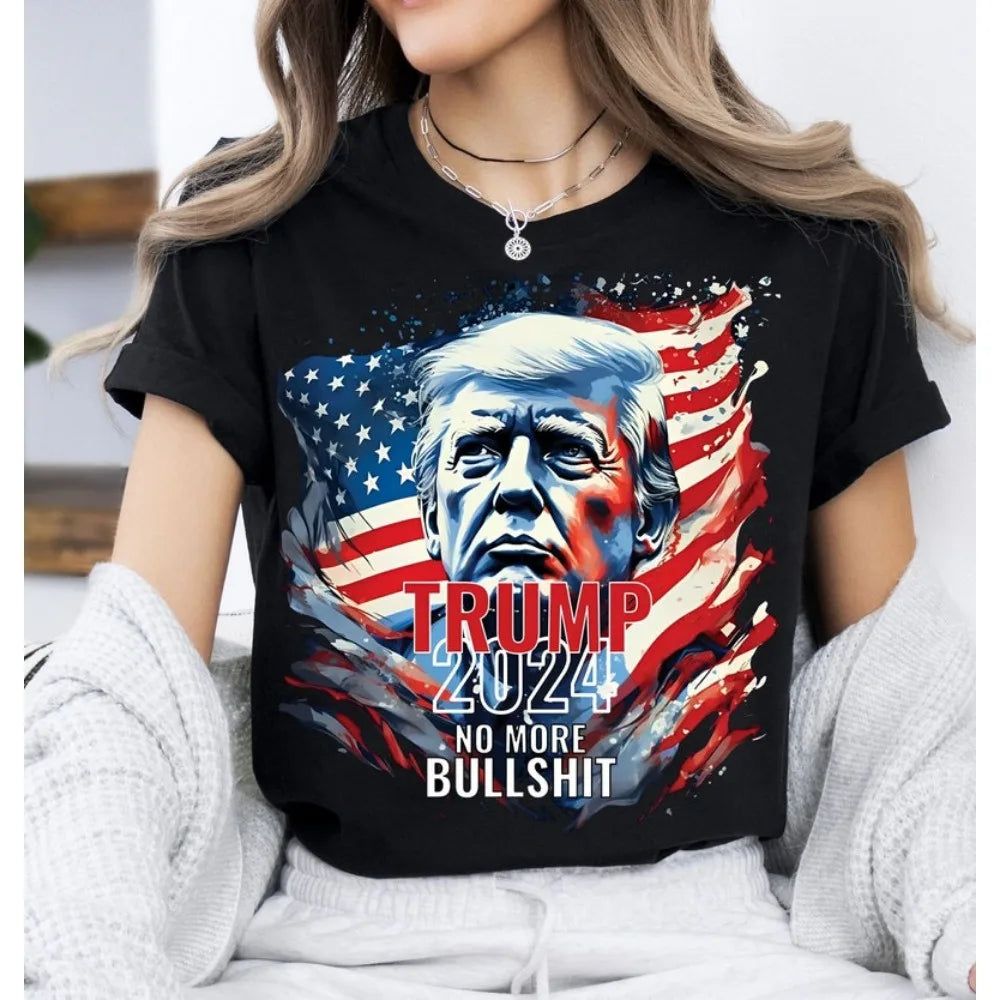 Trump 2024 No More Bullshit TShirt Vintage Trump Flag Cotton T-shirt Take America Back Daddy's Home Trump Supporter Election